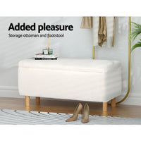 Storage Ottoman Blanket Box 99cm Teddy Fabric White Home & Garden Kings Warehouse 