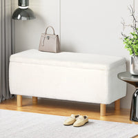 Storage Ottoman Blanket Box 99cm Teddy Fabric White Home & Garden Kings Warehouse 