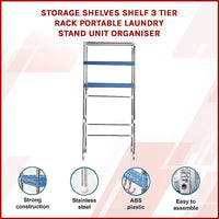 Storage Shelves Shelf 3 Tier Rack Portable Laundry Stand Unit Organiser Furniture Kings Warehouse 