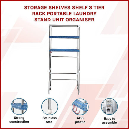 Storage Shelves Shelf 3 Tier Rack Portable Laundry Stand Unit Organiser Furniture Kings Warehouse 