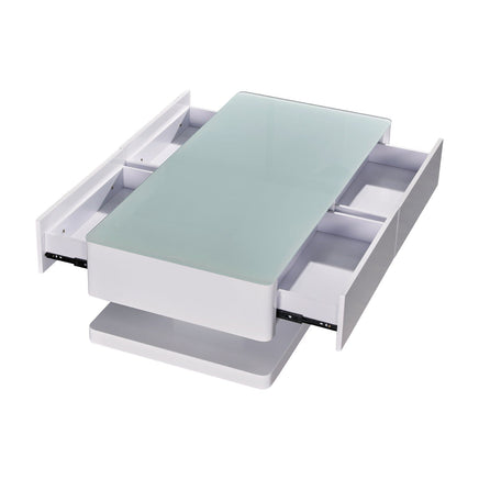 Stylish Coffee Table High Gloss Finish Shiny White Colour with 4 Drawers Storage Furniture Kings Warehouse 
