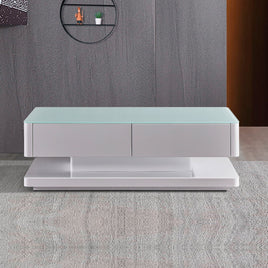 Stylish Coffee Table High Gloss Finish Shiny White Colour with 4 Drawers Storage Furniture Kings Warehouse 