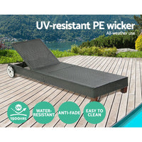 Sun Lounge Wicker Lounger Outdoor Furniture Day Bed Wheels Patio Black Furniture Kings Warehouse 