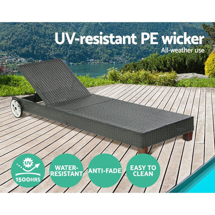 Sun Lounge Wicker Lounger Outdoor Furniture Day Bed Wheels Patio Black Furniture Kings Warehouse 
