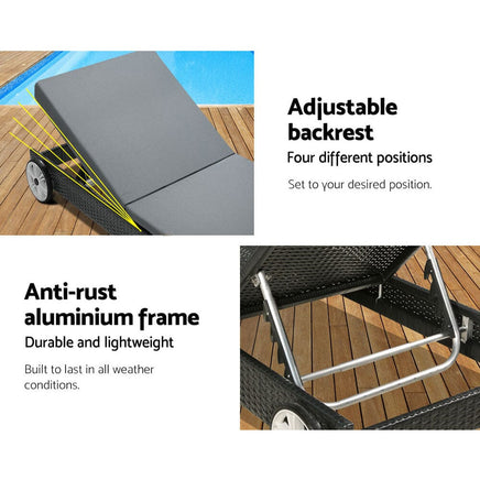 Sun Lounge Wicker Lounger Outdoor Furniture Day Bed Wheels Patio Black Furniture Kings Warehouse 