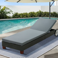 Sun Lounge Wicker Lounger Outdoor Furniture Day Bed Wheels Patio Black Furniture Kings Warehouse 