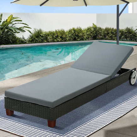 Sun Lounge Wicker Lounger Outdoor Furniture Day Bed Wheels Patio Black Furniture Kings Warehouse 