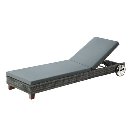 Sun Lounge Wicker Lounger Outdoor Furniture Day Bed Wheels Patio Grey Furniture Kings Warehouse 