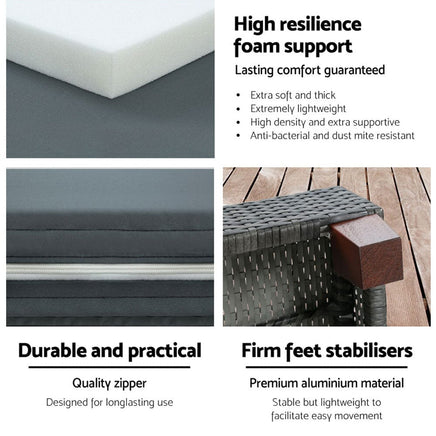 Sun Lounge Wicker Lounger Outdoor Furniture Day Bed Wheels Patio Grey Furniture Kings Warehouse 