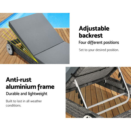 Sun Lounge Wicker Lounger Outdoor Furniture Day Bed Wheels Patio Grey Furniture Kings Warehouse 