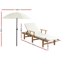 Sun Lounge Wood Lounger Outdoor Furniture Umbrella Day Bed Wheel Patio Furniture Kings Warehouse 