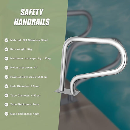 Swimming Pool Hand Rail Step Grab Rail 76.2x55.8cm with Drill Bit Home & Garden Kings Warehouse 