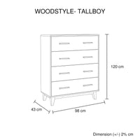 Tallboy with 4 Storage Drawers in Wooden Light Brown Colour Furniture Kings Warehouse 