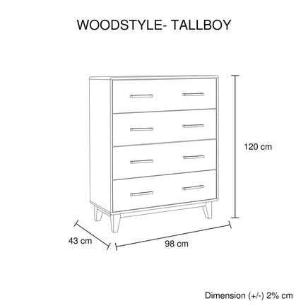 Tallboy with 4 Storage Drawers in Wooden Light Brown Colour Furniture Kings Warehouse 