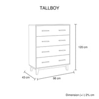 Tallboy with 4 Storage Drawers in Wooden Light Brown Colour Kings Warehouse 