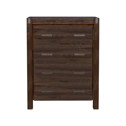 Tallboy with 4 Storage Drawers Solid Wooden Assembled in Chocolate Colour Furniture Kings Warehouse 