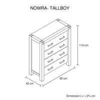 Tallboy with 4 Storage Drawers Solid Wooden Assembled in Chocolate Colour Furniture Kings Warehouse 