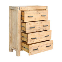 Tallboy with 4 Storage Drawers Solid Wooden Assembled in Oak Colour Furniture Kings Warehouse 