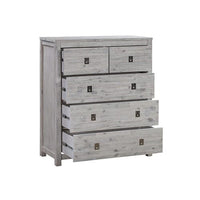 Tallboy with 5 Storage Drawers in Cloud White Ash Color with Solid Acacia Wooden Frame Furniture Kings Warehouse 