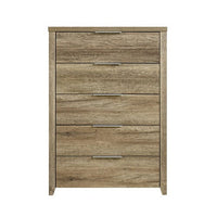 Tallboy with 5 Storage Drawers Natural Wood like MDF in Oak Colour Furniture Kings Warehouse 