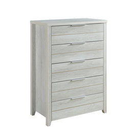 Tallboy with 5 Storage Drawers Natural Wood like MDF in White Ash Colour Furniture Kings Warehouse