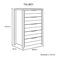 Tallboy with 5 Storage Drawers Natural Wood like MDF in White Ash Colour Furniture Kings Warehouse 