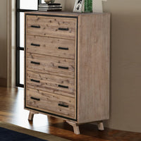 Tallboy with 5 Storage Drawers Solid Acacia Wooden Frame in Silver Brush Colour Furniture Kings Warehouse 