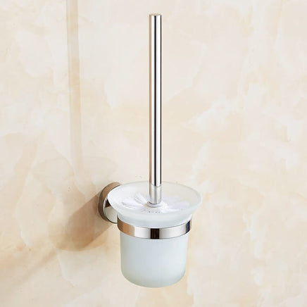 Toilet Brush Holder Wall Mount Rustproof Frosted Glass for Bathroom Kings Warehouse 