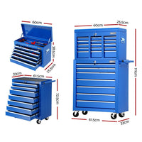 Tool Chest and Trolley Box Cabinet 16 Drawers Cart Garage Storage Blue The Ultimate Christmas Gift Guide Kings Warehouse 