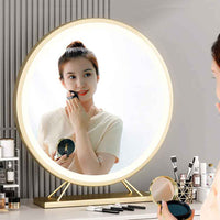 Touch Screen Table Desktop LED Light Vanity Mirror Makeup Mirror Round Mirror 40cm Home & Garden Kings Warehouse 