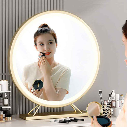 Touch Screen Table Desktop LED Light Vanity Mirror Makeup Mirror Round Mirror 40cm Home & Garden Kings Warehouse 