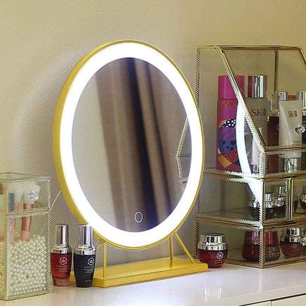 Touch Screen Table Desktop LED Light Vanity Mirror Makeup Mirror Round Mirror 40cm Home & Garden Kings Warehouse 