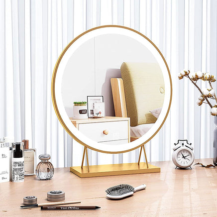 Touch Screen Table Desktop LED Light Vanity Mirror Makeup Mirror Round Mirror 40cm Home & Garden Kings Warehouse 