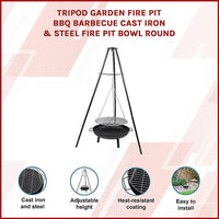 Tripod Garden Fire Pit BBQ Barbecue Cast Iron & Steel Fire Pit Bowl Round Appliances KingsWarehouse 