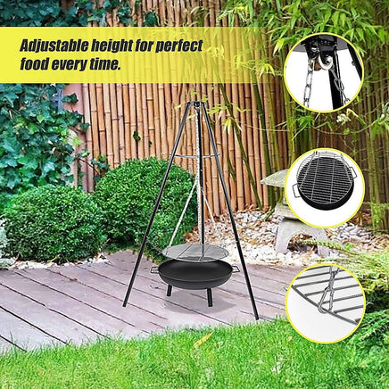 Tripod Garden Fire Pit BBQ Barbecue Cast Iron & Steel Fire Pit Bowl Round Home & Garden Kings Warehouse 
