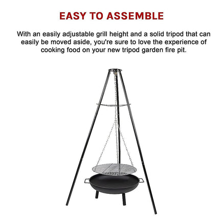 Tripod Garden Fire Pit BBQ – Cast Iron & Steel Round Outdoor Fire Bowl Home & Garden Kings Warehouse 