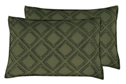 TUFTED MICROFIBRE SUPER SOFT TWIN PACK STANDARD PILLOWCASES-KHAKI GREEN Kings Warehouse 