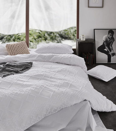 Tufted ultra soft microfiber quilt cover set-double white Home & Garden Kings Warehouse 
