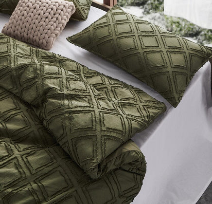 Tufted ultra soft microfiber quilt cover set-king khaiki green Home & Garden Kings Warehouse 