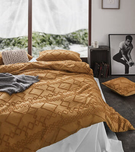 Tufted ultra soft microfiber quilt cover set-single caramel Home & Garden Kings Warehouse 