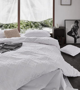 Tufted ultra soft microfiber quilt cover set-single white Home & Garden Kings Warehouse 
