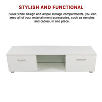 TV Cabinet Entertainment Unit Stand High Gloss Storage Shelf 140cm White Furniture Kings Warehouse 