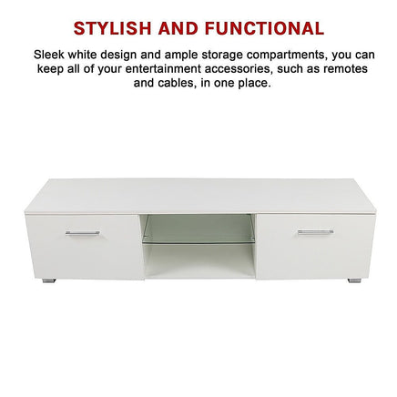 TV Cabinet Entertainment Unit Stand High Gloss Storage Shelf 140cm White Furniture Kings Warehouse 