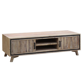 TV Cabinet with 2 Storage Drawers Cabinet Solid Acacia Wooden Entertainment Unit in Sliver Bruch Colour Furniture Kings Warehouse 