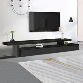 TV Cabinet with 3 Storage Drawers Extendable With Glossy MDF Entertainment Unit in Black Color Furniture Kings Warehouse