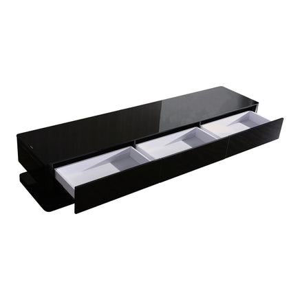 TV Cabinet with 3 Storage Drawers With High Glossy Assembled Entertainment Unit in Black colour Furniture Kings Warehouse 