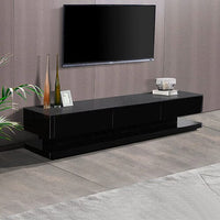 TV Cabinet with 3 Storage Drawers With High Glossy Assembled Entertainment Unit in Black colour Furniture Kings Warehouse 