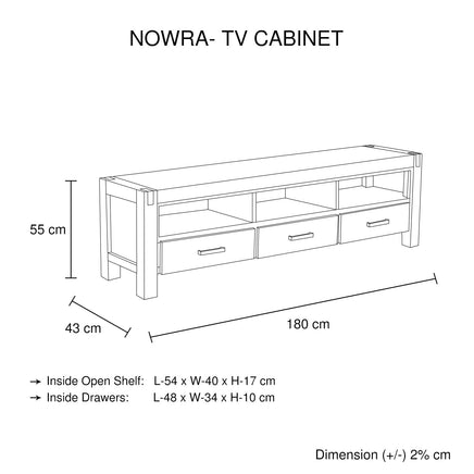 TV Cabinet with 3 Storage Drawers with Shelf Solid Acacia Wooden Frame Entertainment Unit in Chocolate Colour Furniture Kings Warehouse 