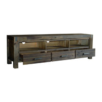 TV Cabinet with 3 Storage Drawers with Shelf Solid Acacia Wooden Frame Entertainment Unit in Chocolate Colour Furniture Kings Warehouse 