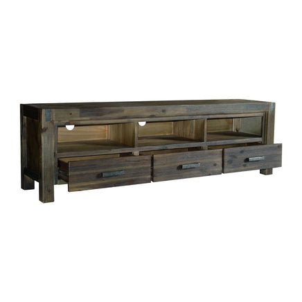 TV Cabinet with 3 Storage Drawers with Shelf Solid Acacia Wooden Frame Entertainment Unit in Chocolate Colour Furniture Kings Warehouse 